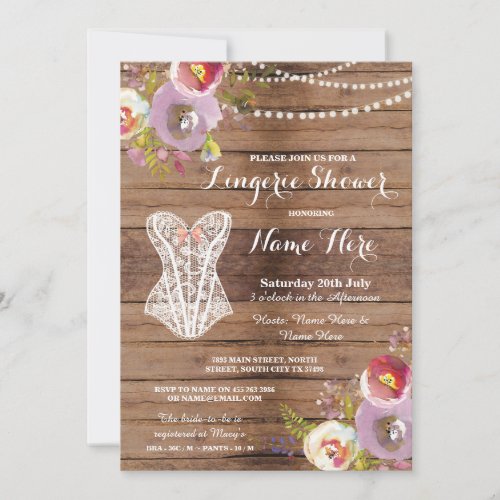 Lingerie Shower Bridal Party Wood Floral Invite