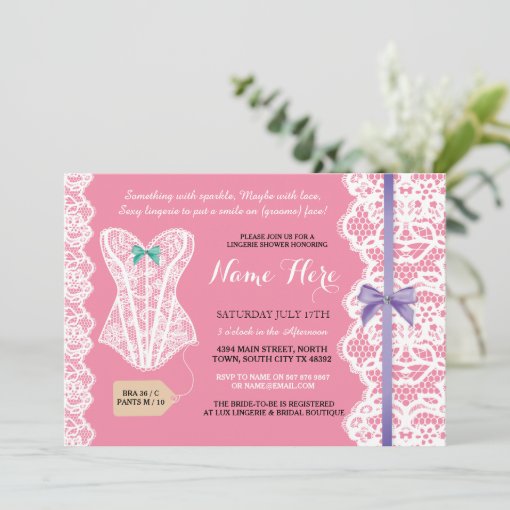 Lingerie Shower Invitation Pink Bridal Party Lace Zazzle 