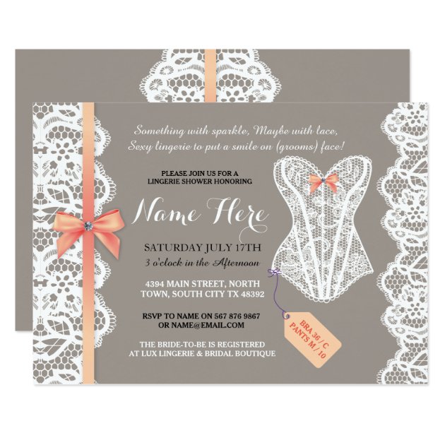 Lingerie Shower Invite Coral Bridal Party Lace