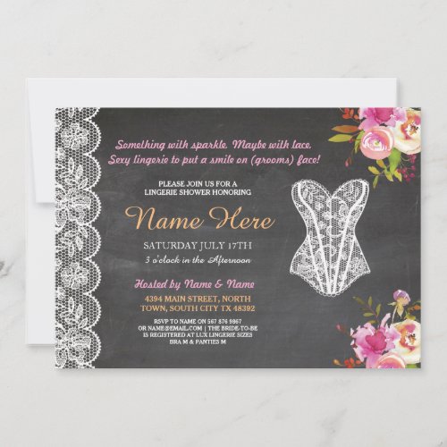 Lingerie Shower Invite Floral Bridal Party Lace