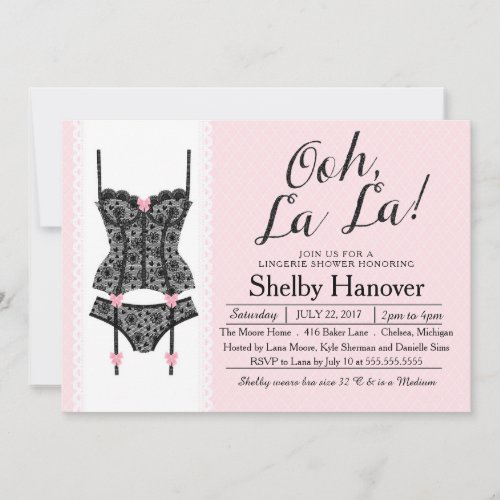 Lingerie Shower Invite Ooh La Black  Pink Lace Invitation