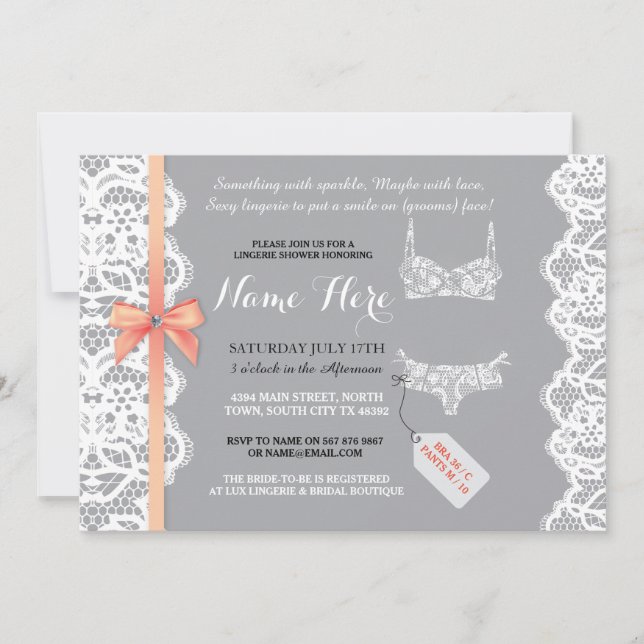 Lingerie Shower Invite Peach Bridal Party Lace (Front)