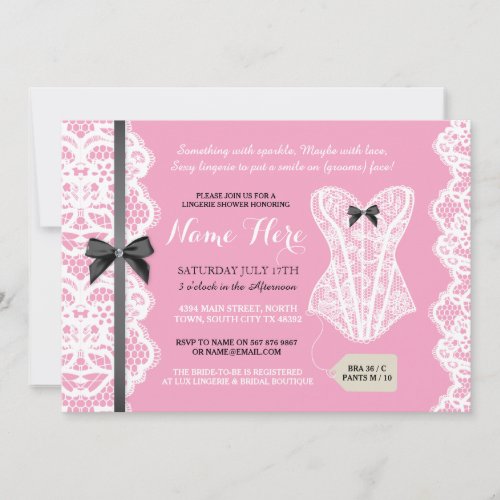 Lingerie Shower Invite Pink  Black Bridal Party