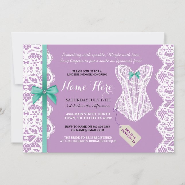 Lingerie Shower Invite Purple Bridal Party Lace (Front)