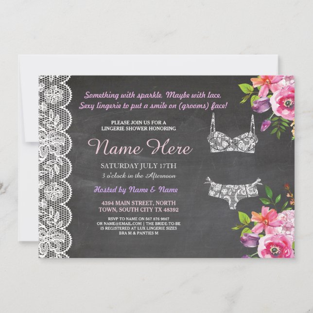 Lingerie Shower Lace Floral Bridal Invitation (Front)