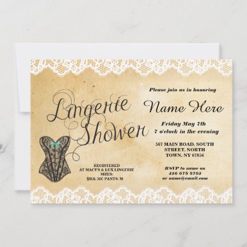 Lingerie Shower Party Lace Corset Mint Bow Invite