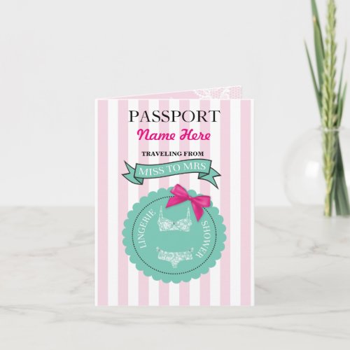 Lingerie Shower Passport Invite Miss to Mrs