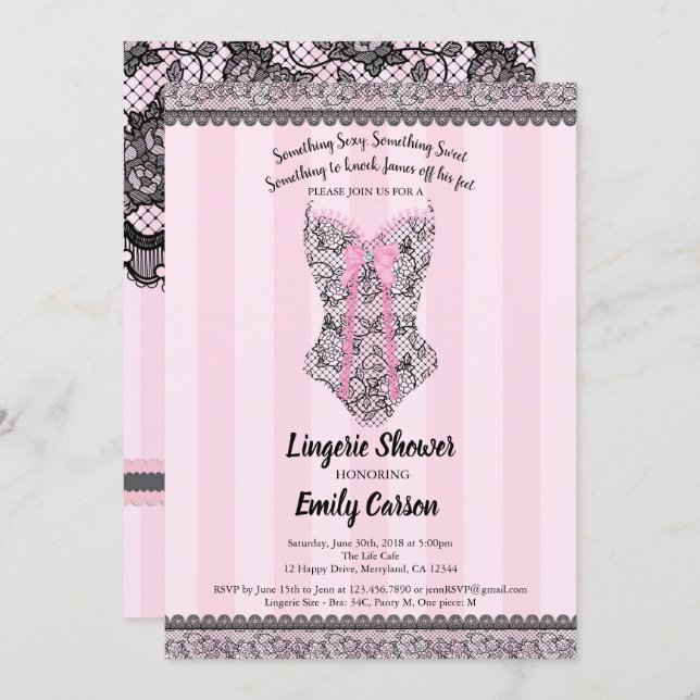 Lingerie shower. Pink elegant bridal party Invitation (Front/Back)