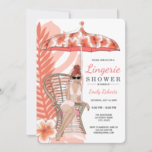 Lingerie Shower Redhead Bride Invitation (Front)