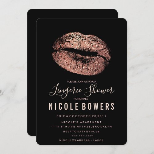 Lingerie Shower Rose Gold Lips Invitation