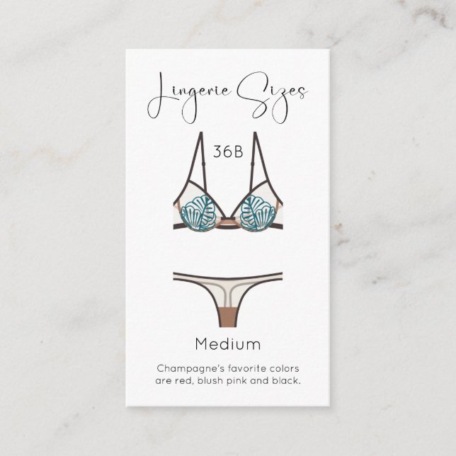 Lingerie Size Modern Bridal Shower Insert Card (Front)