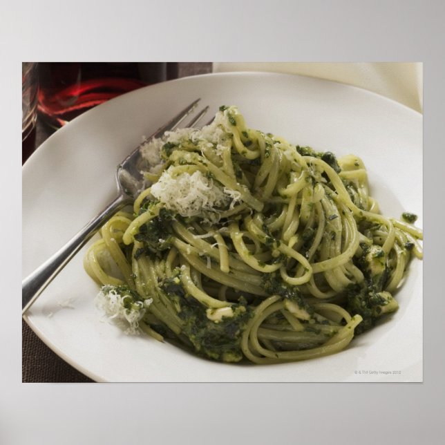 Linguine with pesto and Parmesan, red wine Poster (Front)