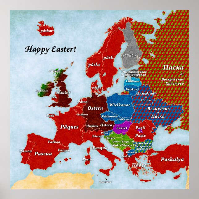 Linguistic Map of Europe: Easter Poster (Front)