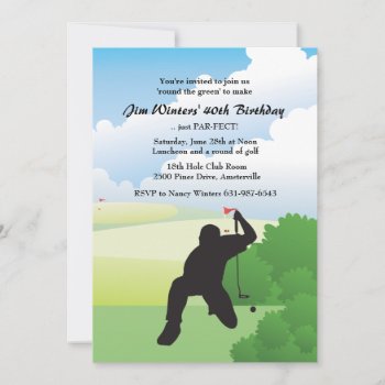 Lining Up The Golf Shot Invitation by PixiePrints at Zazzle