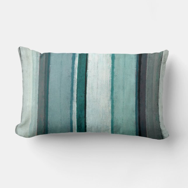 'Link' Teal and Grey Abstract Art Lumbar Pillow (Front)
