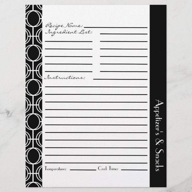 Linked Eternity Rings Recipe Inserts - Black White (Front)