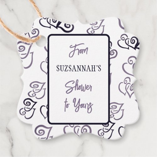 Linked Gray Heart Pattern On White Party Favor Tags