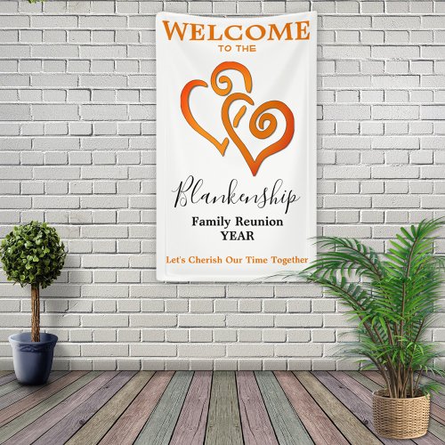 Linked Hearts Family Reunion Vertical Personalized Banner
