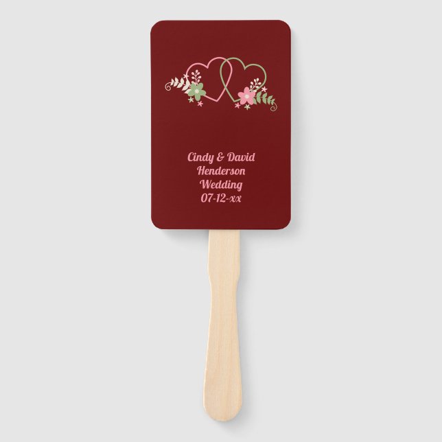 Linked Hearts Wedding Date Surname Hand Fan (Front)