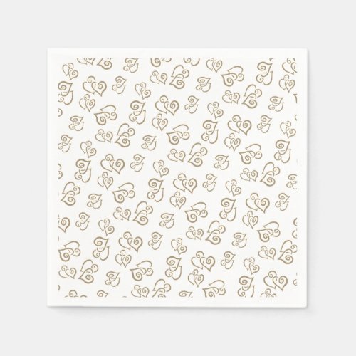 Linked Khaki Heart Pattern Over White Party Paper Napkins