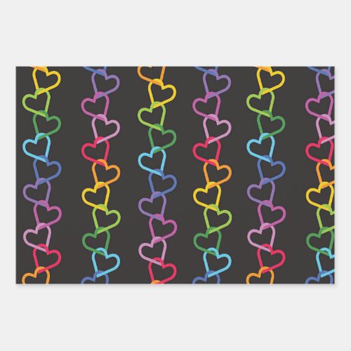 Linked Love hearts on a dark background Wrapping Paper Sheets