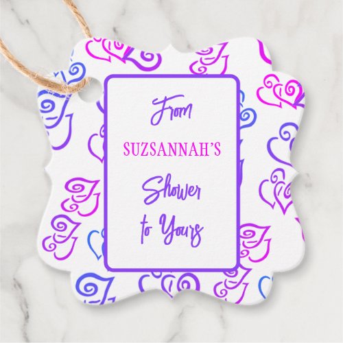 Linked Magenta  Blue Heart Pattern On White Party Favor Tags