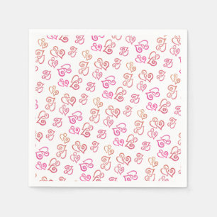 Linked Orange Pink Hearts Pattern Over White Party Napkins