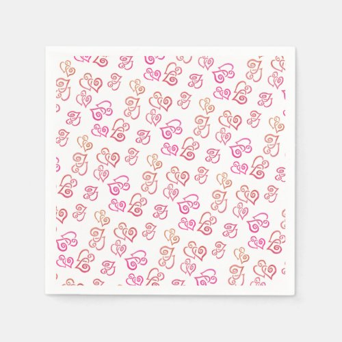 Linked Orange Pink Hearts Pattern Over White Party Napkins