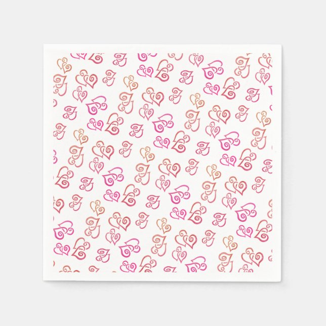 Linked Orange Pink Hearts Pattern Over White Party Napkins (Front)