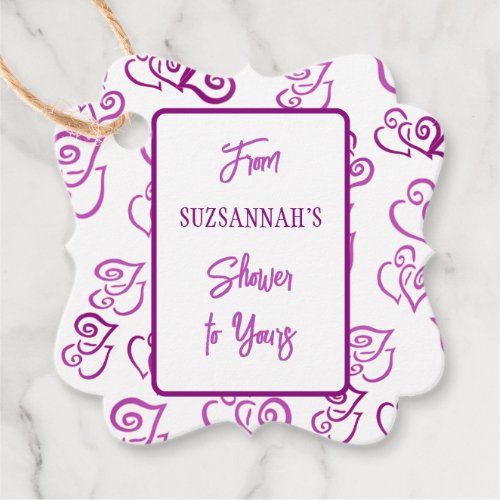Linked Pink Heart Pattern On White Party Favor Tags