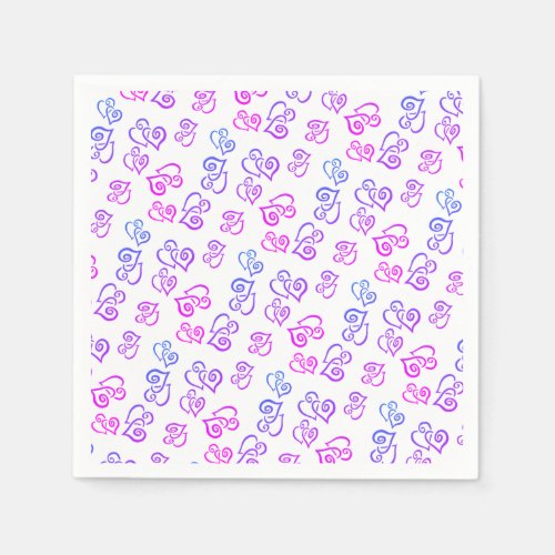 Linked Pink Purple Blue Heart Pattern Over White Napkins