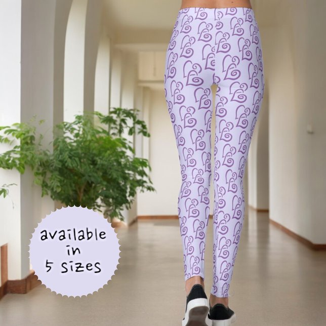 Linked Purple Hearts Pattern On Pastel Purple Leggings (back view purple linked heart pattern leggings)