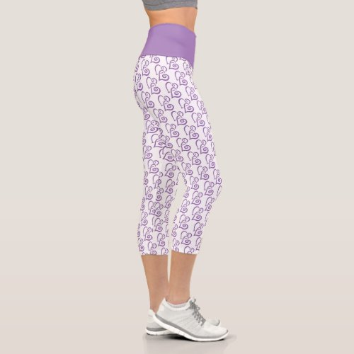 Linked  Purple Hearts Pattern Over White Leggings