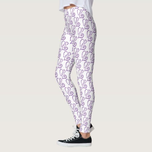 Linked  Purple Hearts Pattern Over White Leggings