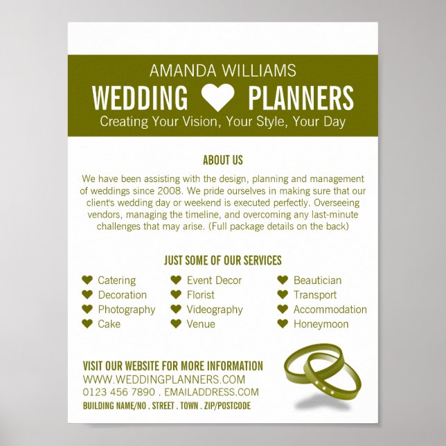 Linked Wedding Rings, Wedding Event Planner Advert Poster (Front)