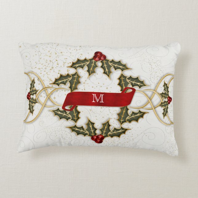 Links of Holly and Berries with Monogram Decorative Pillow (Back)