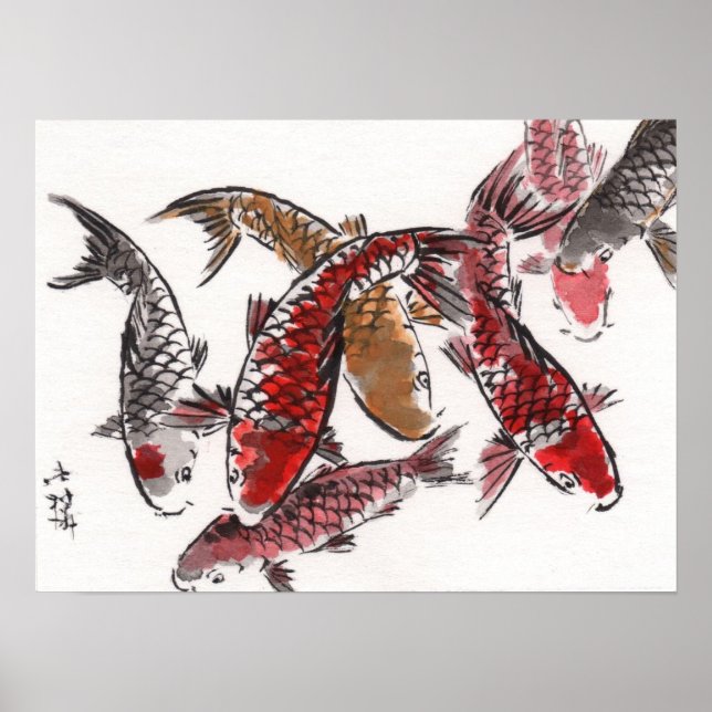 LinLi Chinese Watercolor Art Print - KOI Fish #3 (Front)