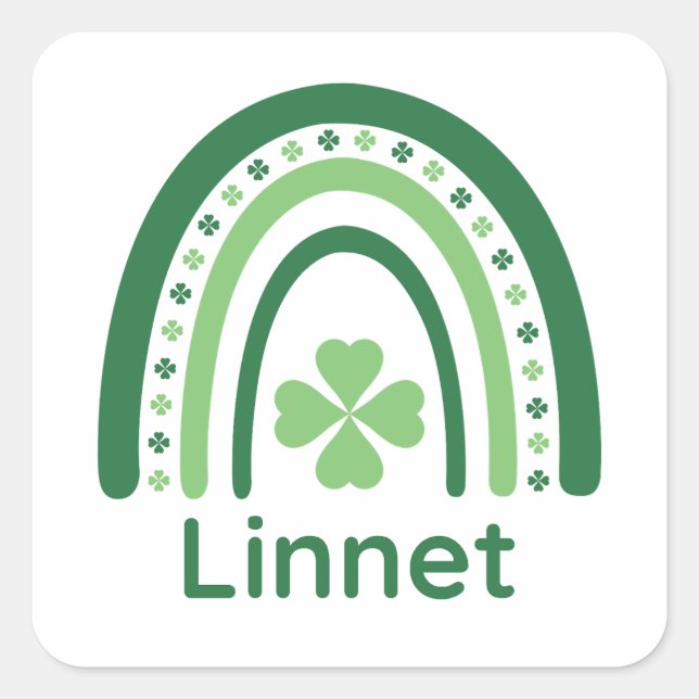 Linnet Name Clover Boho Rainbow Square Sticker (Front)