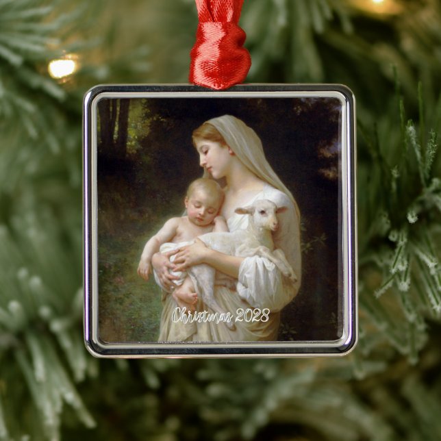 L'innocence Mother Mary and Jesus Custom Text Year Metal Ornament (Tree)