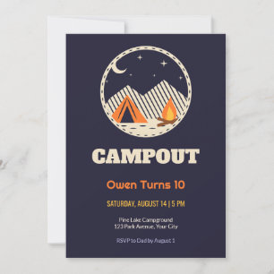 Linocut Campfire Campout 10th Birthday Invitation