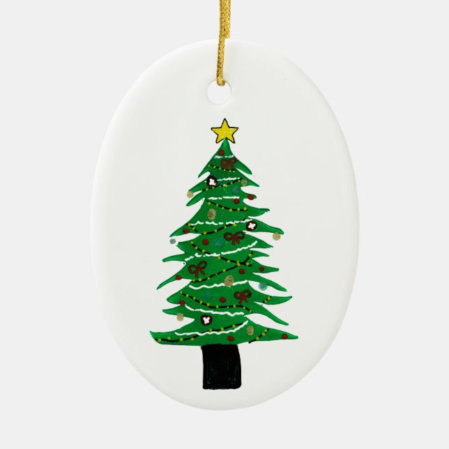 Linocut Design Nostalgia Christmas Tree Ornament (Front)