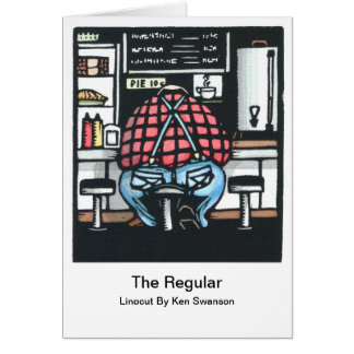 Linocut: Large Man at Lunch Counter by Ken Swanson Cards