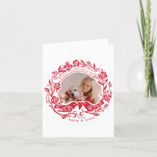 Linocut lovebirds and roses Valentine's Day photo Holiday Card