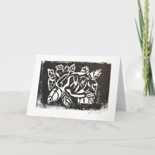 Linocut Rose Letterpress Thank You Card (Front)