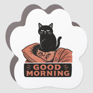 Linocut Sarcastic Black Cat Good Morning Meme Car Magnet