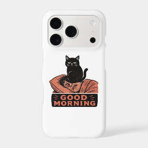 Linocut Sarcastic Black Cat Good Morning Meme iPhone 17 Pro Case
