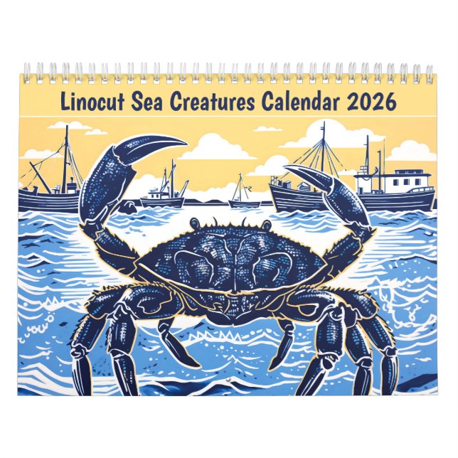 Linocut Sea Creatures Calendar (Cover)