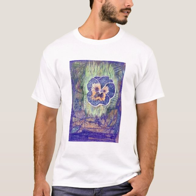 Linoleum Block Print of Pansy T-Shirt (Front)