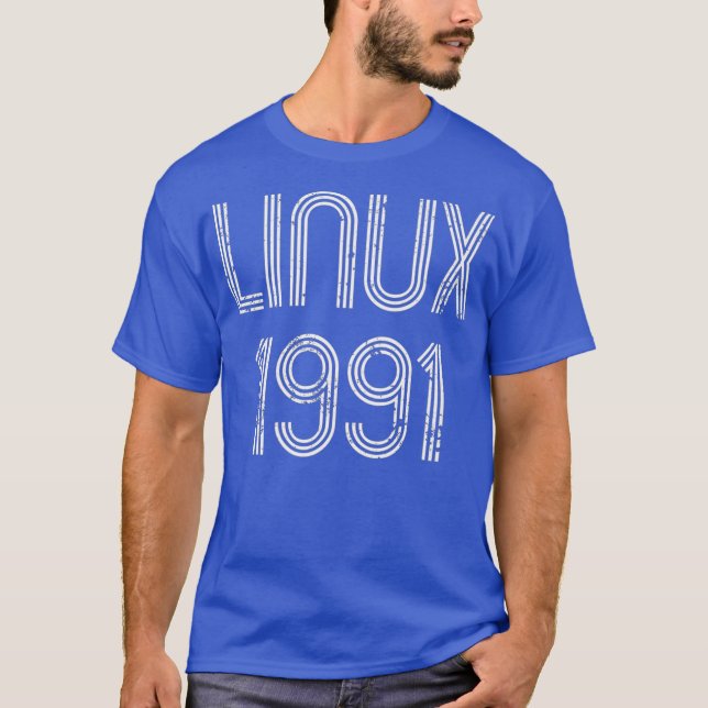 Linu 1991  for Free Software Geeks Distessed T-Shirt (Front)