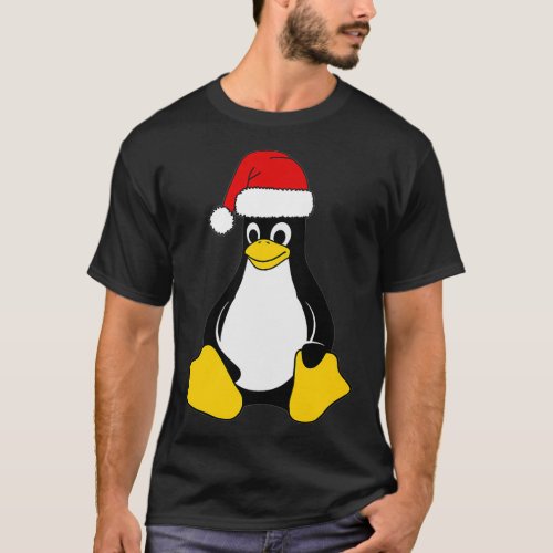 Linu Mascot Tu the Penguin Santa Hat Nerd Geek T_Shirt